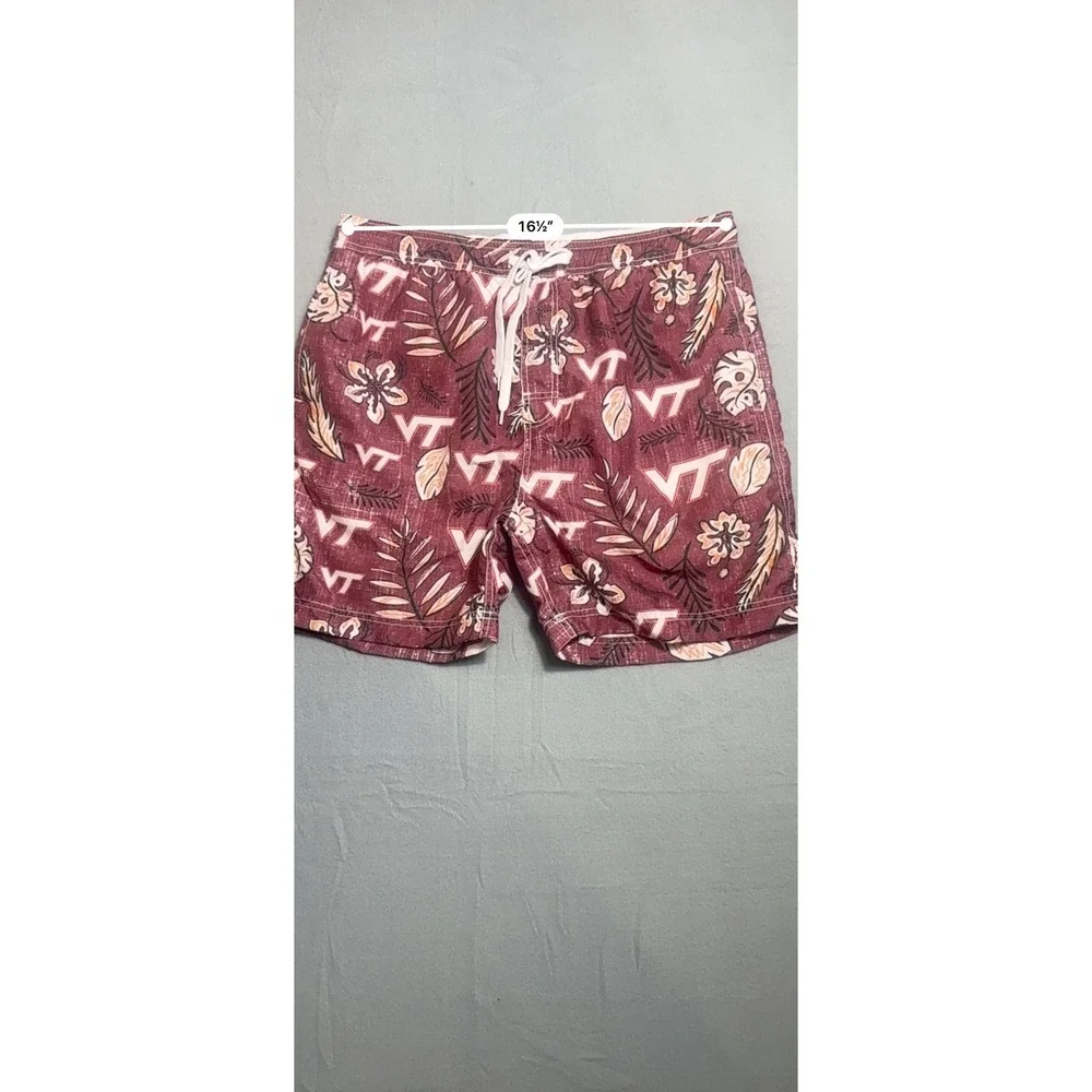 Wes and Willy Virginia Tech Hokies Maroon Tropical Floral Swim Trunks Mens XL